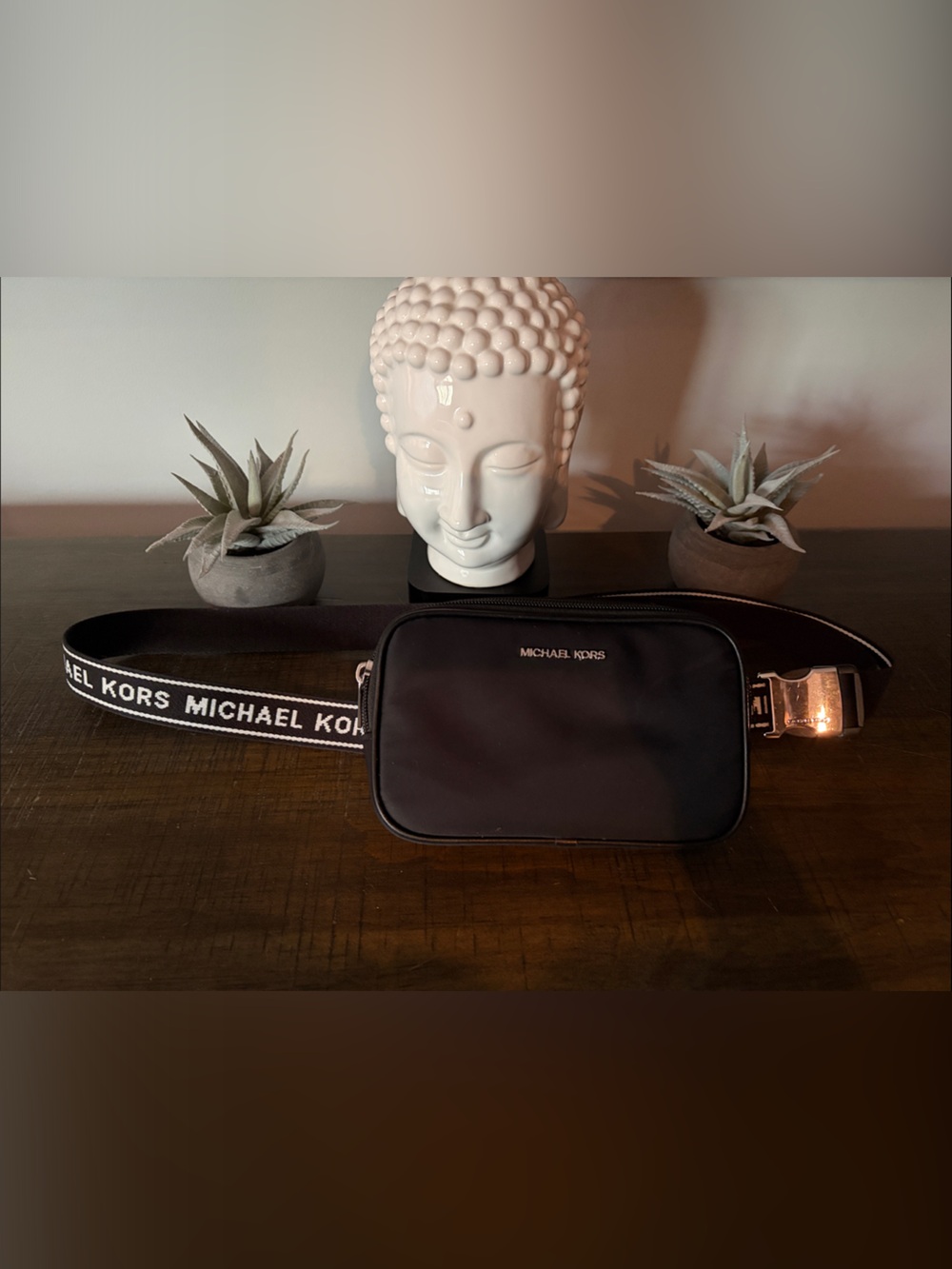 Michael Kors Black Nylon Belt Bag with Branded Strap